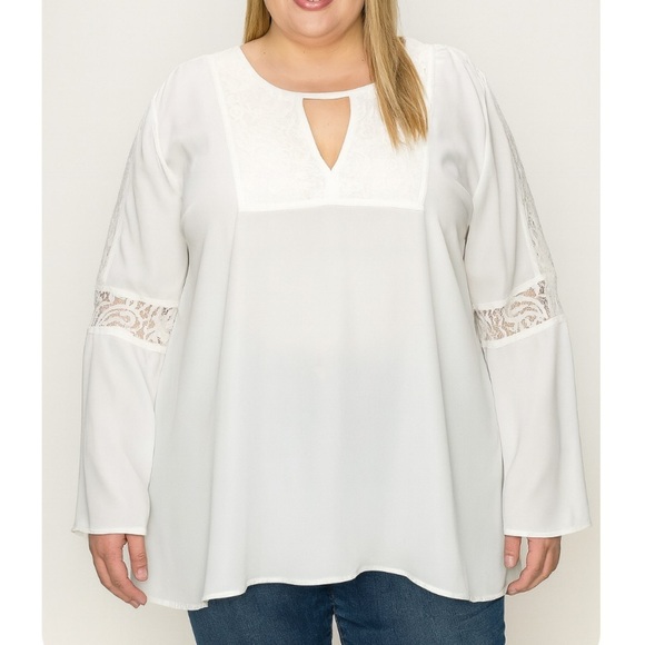 Lane Bryant lack/crochet sleeve/neck line white long sleeve blouse SZ 18/20 - Picture 1 of 10